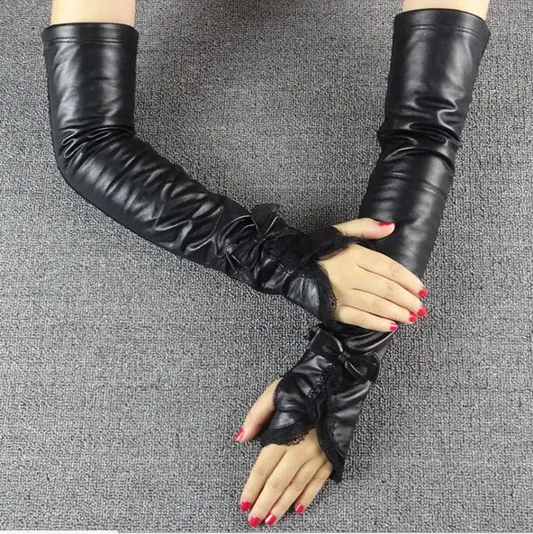 Ladies sheepskin gloves mittens autumn winter arm warmer real rex rabbit fur fingerless long women |