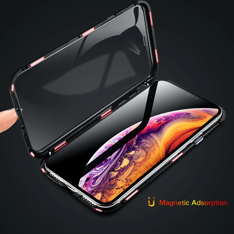 Чехол из закаленного стекла + экранная пленка для iPhone X XS Max XR 8 8P 7P 6 6P 6S Plus магнитная