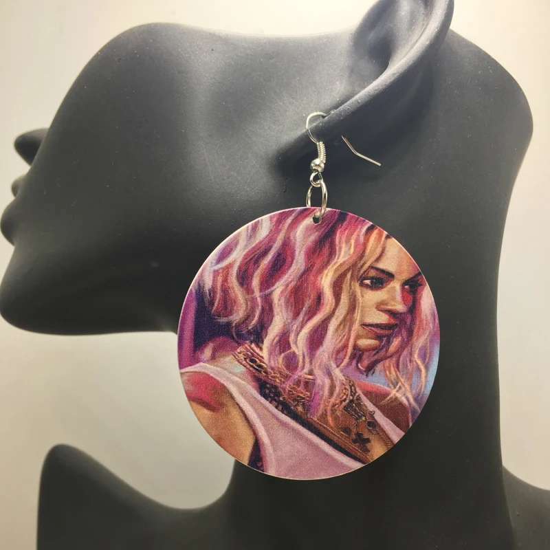 Круглые пикантные женские деревянные серьги с принтом|wooden earrings|wood earrings roundround wooden