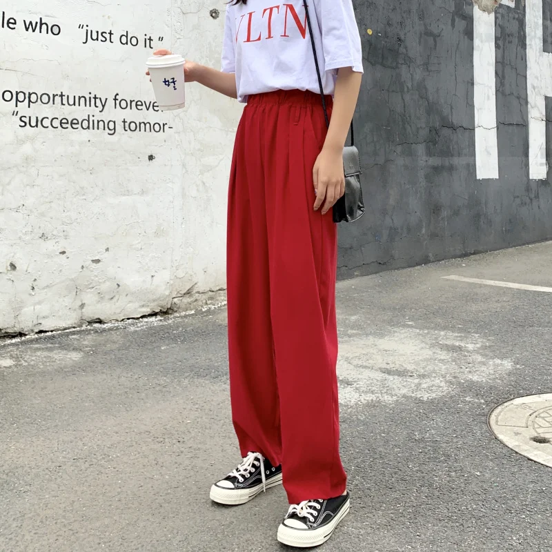 Повседневные широкие тонкие прямые брюки с высокой талией женские панк