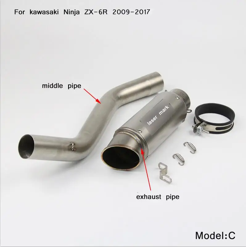 C Silp on Для Кавасаки ZX-6R/636 2004- мотоциклетная средняя Соединительная труба с хвостом выхлопной трубы глушителя - Цвет: C