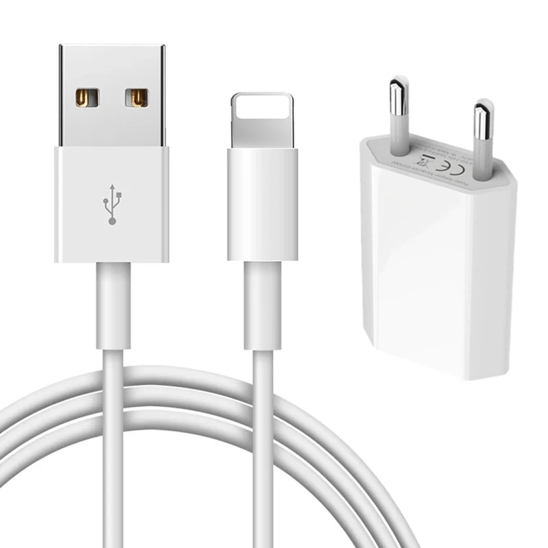 Комплект USB зарядный кабель для iPhone 6S 6 7 8 Plus X XS Max XR 5 5S 1 м USB зарядный кабель+ USB настенное зарядное устройство EU/US адаптер для iPad