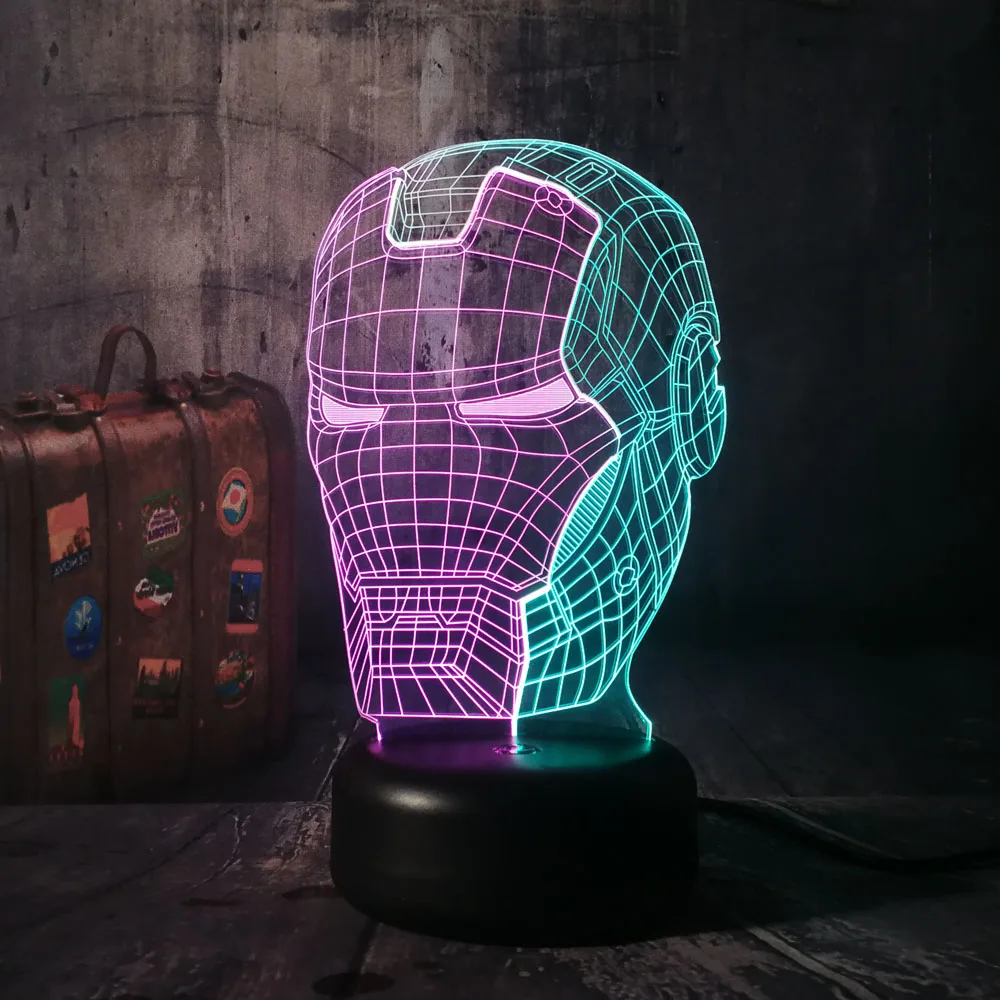 Marvel железный человек голова новинка 3D светодиодный ночник светильник RGB 7