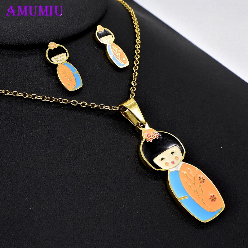Кимоно AMUMIU японские кукольные ожерелья подвески из нержавеющей стали 100%