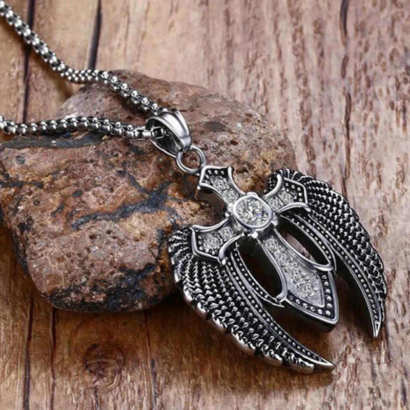 Винтажный крест с крыльями кулон ожерелье камень подвески угол Иисуса крыло для