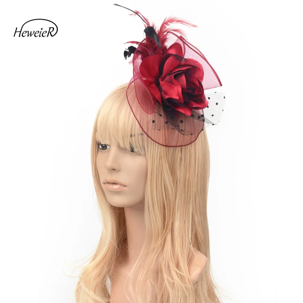 

Lady Women Handmade Hair Clip Feather Flower Netting Headwear Hair Pins Wedding Cocktail Races Party Fascinator Hat Hairwear
