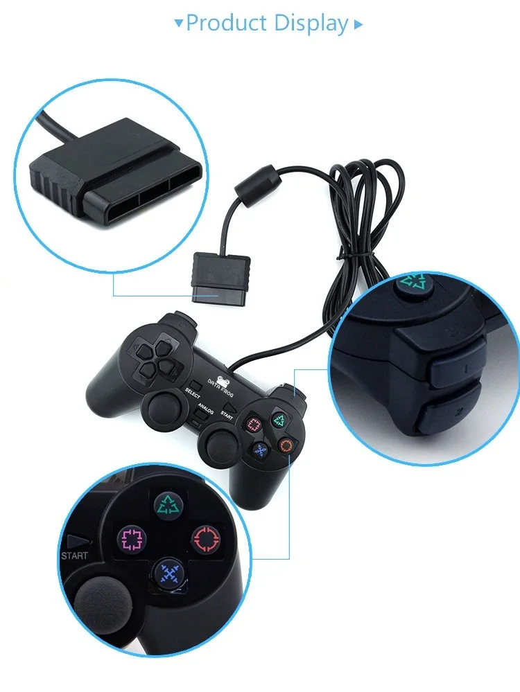 Данные лягушка проводной геймпад для sony PS2 контроллер двойной вибрации геймпады для PS2 контроллер Джойстик для playstation 2