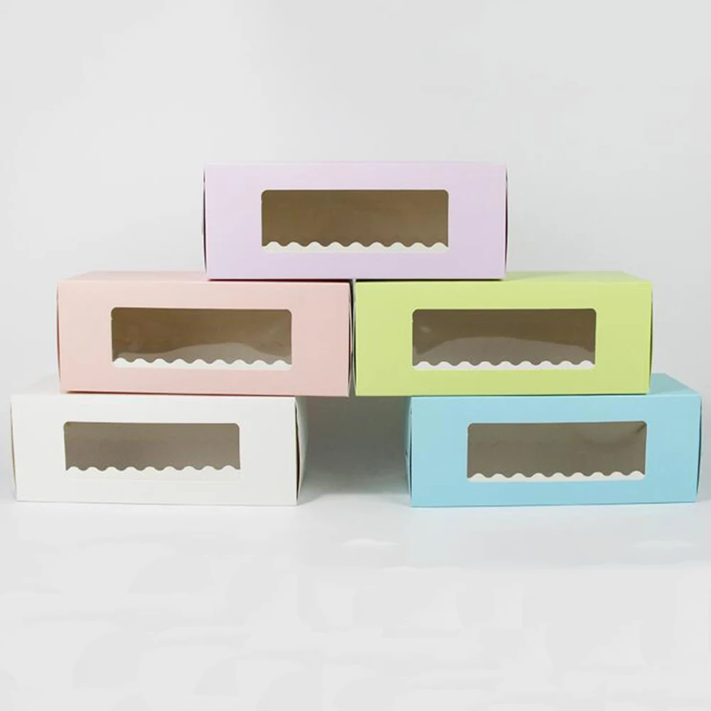 5 Colors Long Cardboard Paper Box for Cake Bakery Swiss Roll Boxes Cookie Mooncake Packaging | Дом и сад