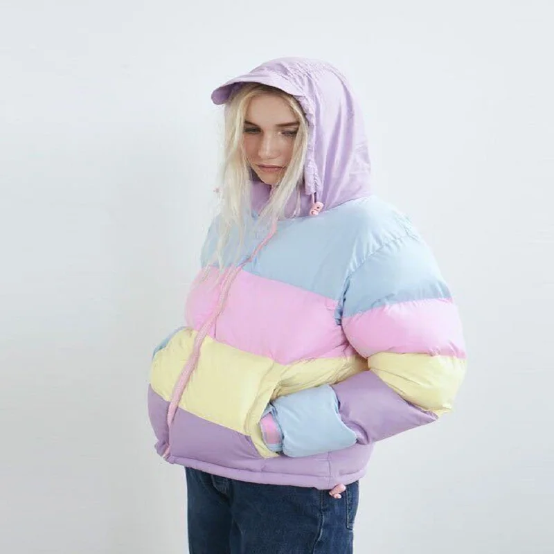 Женская модная английская зимняя куртка с капюшоном Makaron Stitch Parkas