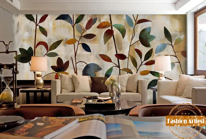 Custom wood peace autumn tree wallpaper mural color leaves oil painting tv sofa bedroom living room cafe bar restaurant | Обустройство