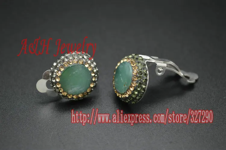 

5pairs Natural Blue Lapis Australian Aventurine Clip Earrings Rhinestone Crystal Stone Paved Jewelry For Men and Women