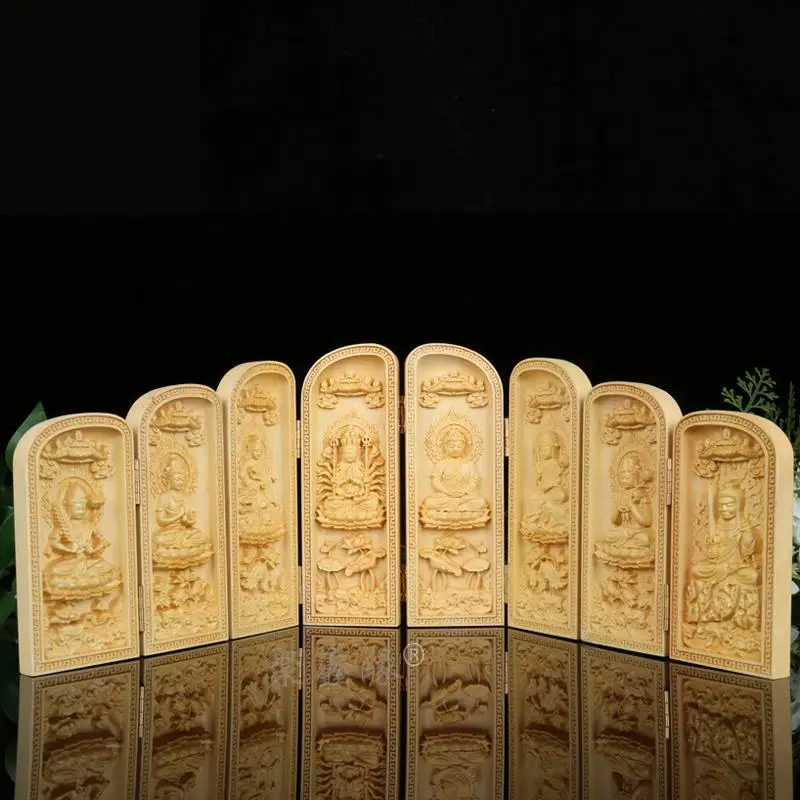 Бокс сиденье лотоса восемь будд покровитель статуя три святых Запада резьба по