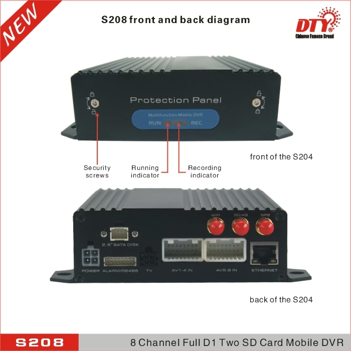 S208 4G комплект полный D1 8ch h.264 две карты памяти sd Мобильный dvr с 4g @ 1 шт. + 4 камера для