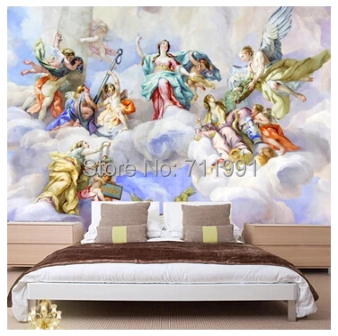 

Custom ceiling wallpaper,angel ,3D retro oil painting wallpaper for living room bedroom safe background waterproof PVC wallpaper