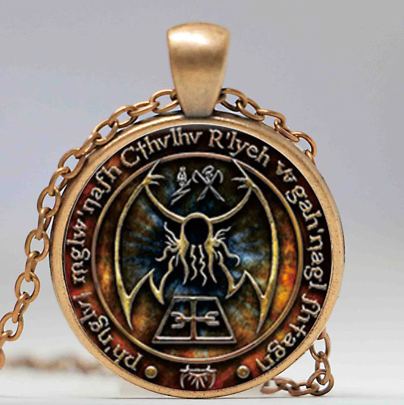 Cthulhu R'lyeh Sigil Pendant inspired by H.P. Lovecraft Necklace Glass Photo cabochon necklace | Украшения и аксессуары