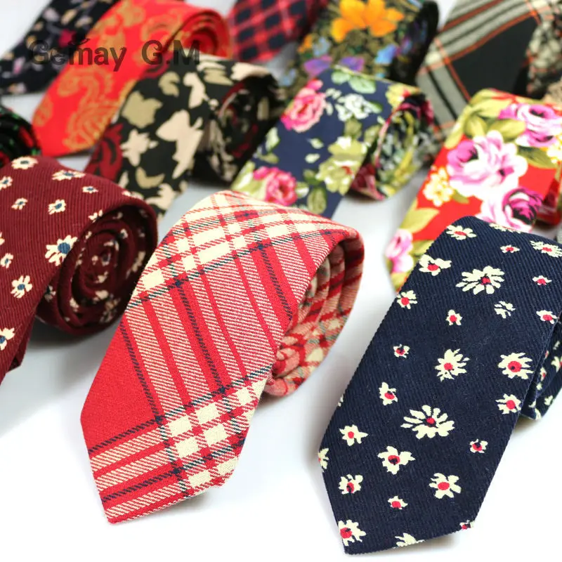 

Newest Floral 100% Cotton Ties for Men 5.5 width Narrow Neckties High Quality Adult Slim Neck Tie Party Accessories Cravat