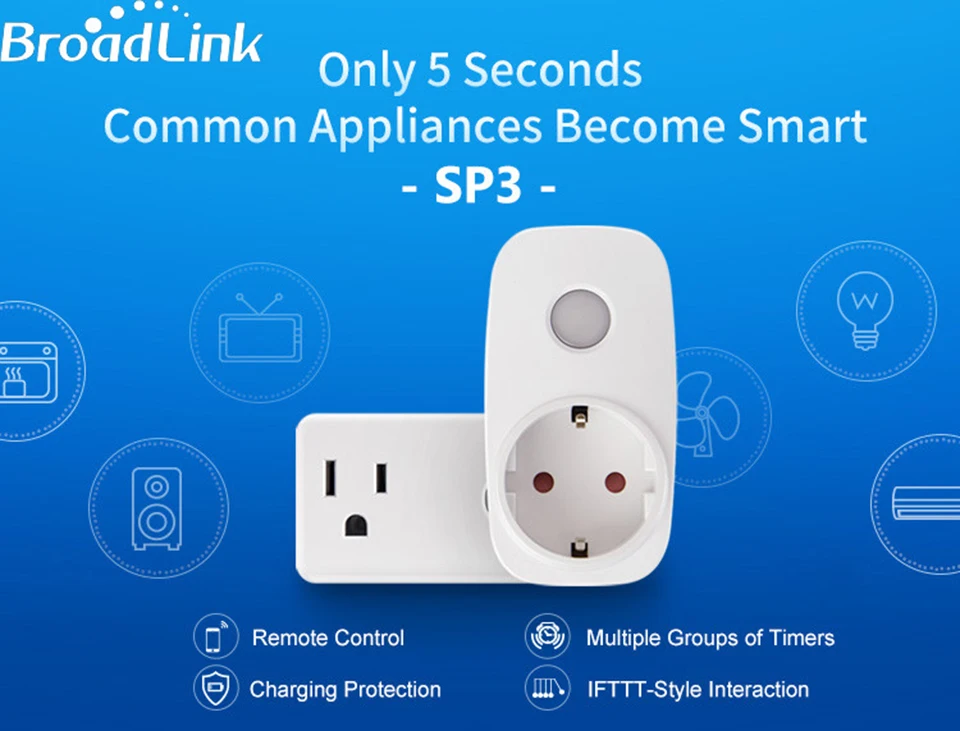 Broadlink Smart Home RMMini3 WiFi+ ИК+ 4G Дистанционное Управление штепсельная вилка европейского стандарта Беспроводной Управление; для работы Alexa Google Home
