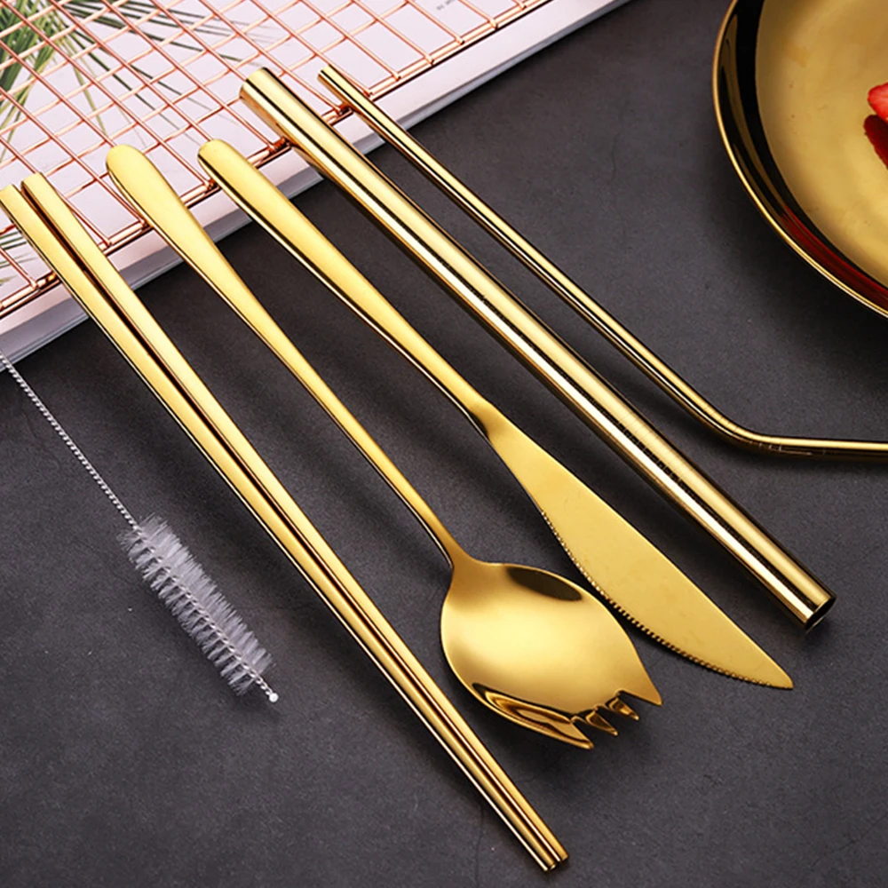 Портативный набор посуды палочки для еды соломенные ложки путешествий столовых