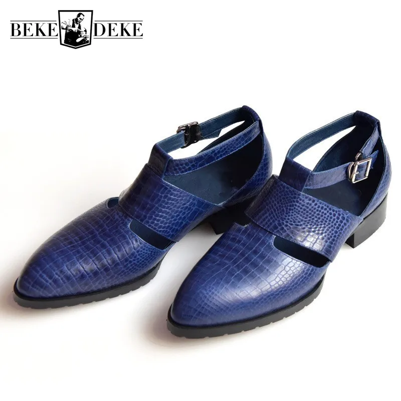 Fashion Mens Hollow Out Pointed Toe Sandals Buckle Genuine Leather Block Heels Shoes Men Rome Gladiator | Обувь