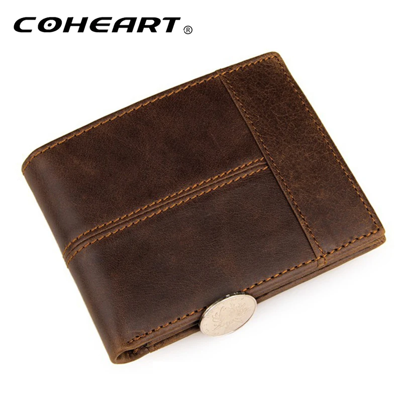 Мужской кошелек COHEART из натуральной кожи на молнии с отделением для монет и карт
