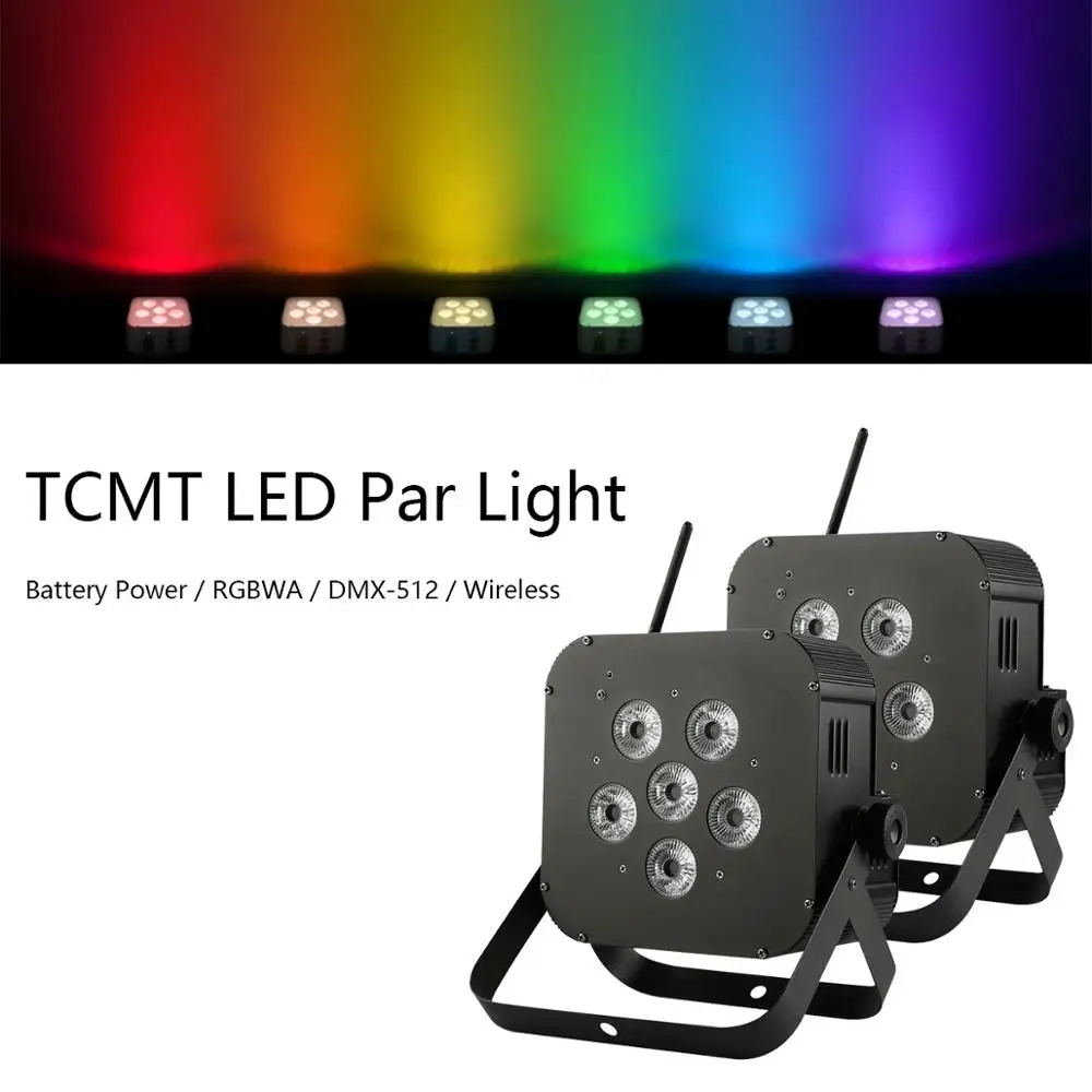 

2 шт. 6x15 Вт LED сценический плоский Par свет RGBWA 5в1 батарея питания беспроводной DMX 512
