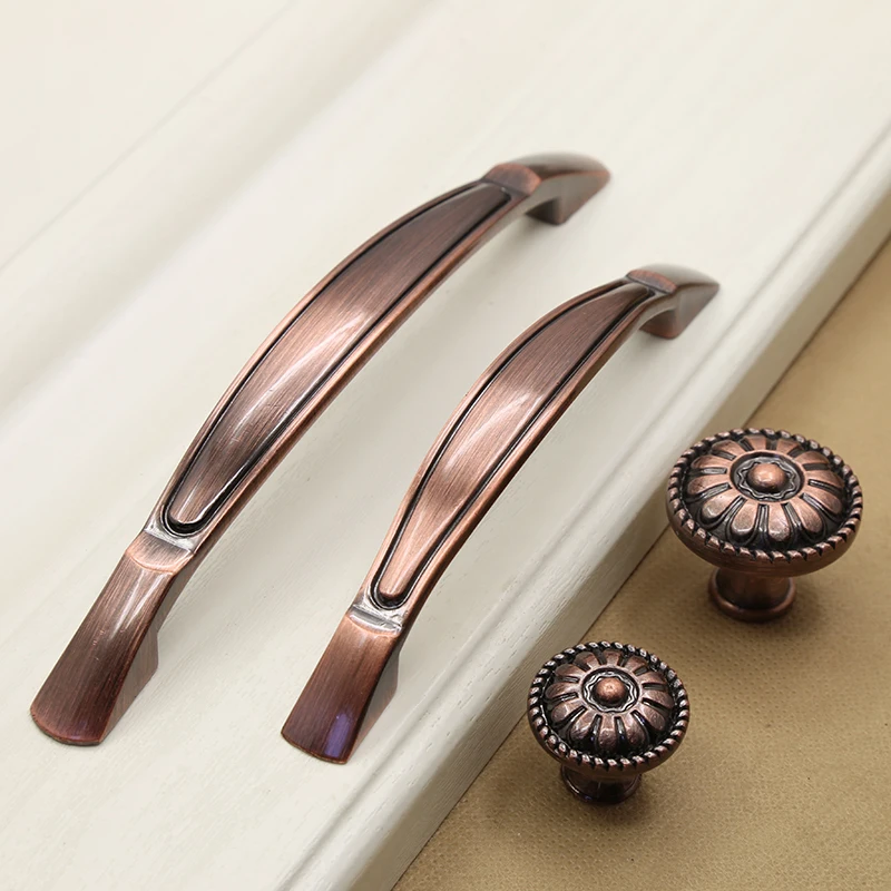 

10pcs Zinc Alloy Handle Pull Arch Shape Red Copper Knob Door Drawer Cabinet Wardrobe for Kitchen Furniture Decoration