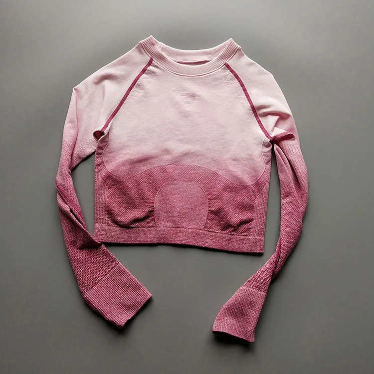 Rose red SOISOU бесшовная спортивная женская футболка с длинным рукавом, женская футболка, одежда для женщин, спортивный топ для фитнеса, йоги, топ для фитнеса - Цвет: Rose red