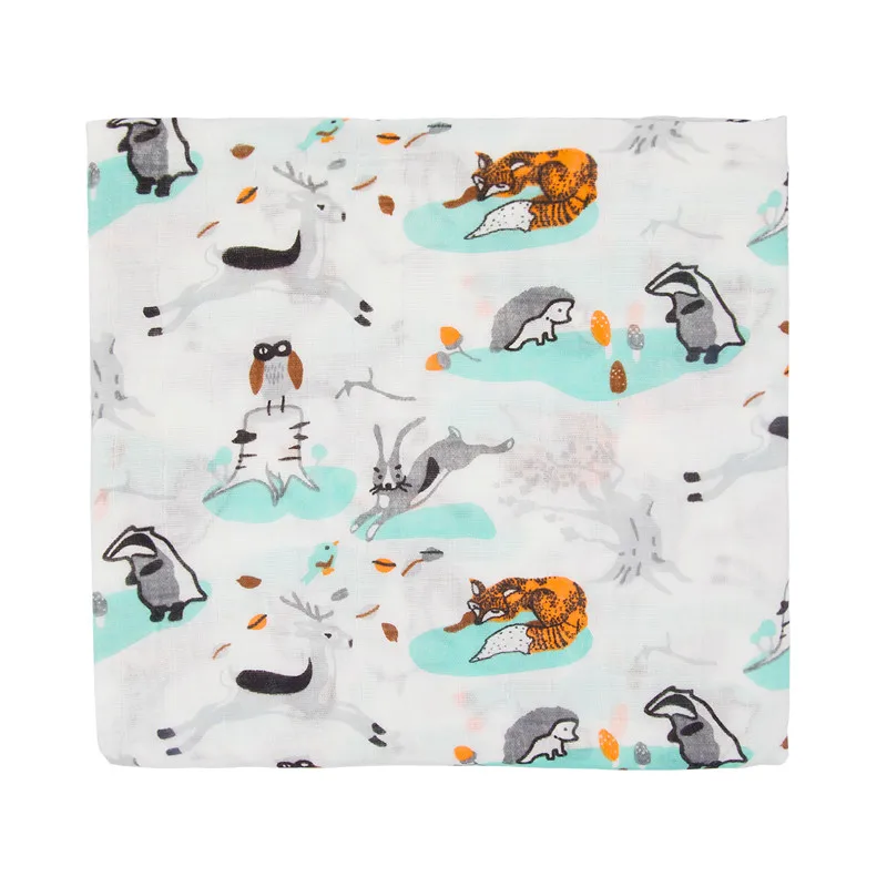Sleeping fox Детское одеяло для пеленания, муслиновое, бамбуковое, хлопковое, мягкое, для новорожденных, с рисунком, дышащее, детское постельное белье, 120x120 см - Цвет: Sleeping fox