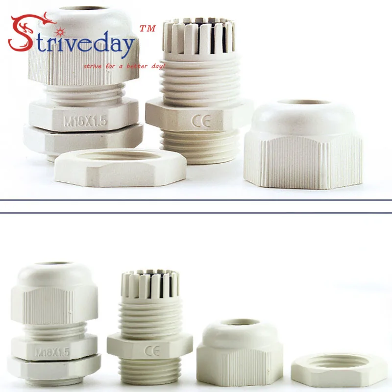 100pcs/lot creamy-white Black M18 Nylon plastic cable gland Wiring Accessories connector IP68 waterproof Gland | Обустройство дома