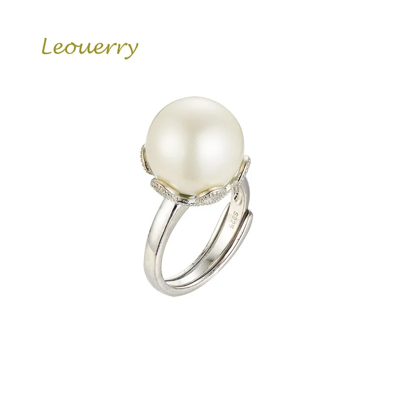 

Leouerry 925 Sterling Silver Pearl Ring Elegant Classical Large Round Pearl Rings for Women Vintage Jewelry Gift