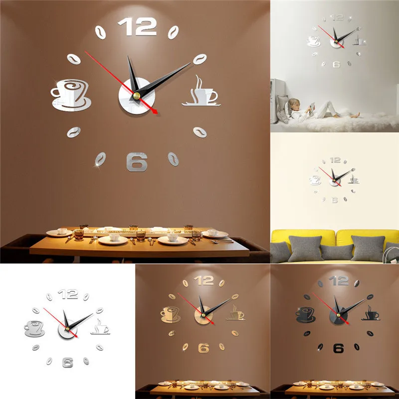 3D большие настенные часы зеркальные наклейка для домашнего декора уникальный