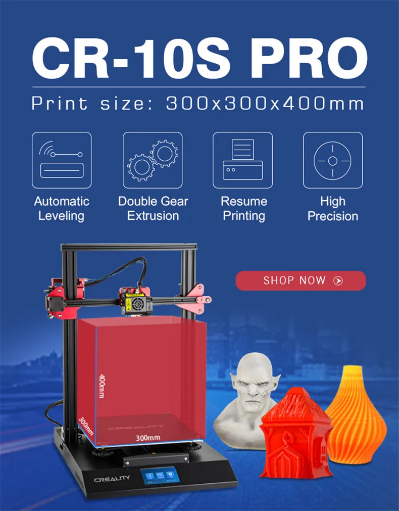 Creality 3d принтер CR-10S Pro Набор для творчества 300*300*400 мм размер печати 4,3 дюймов сенсорный ЖК-экран повторная печать нити обнаружения