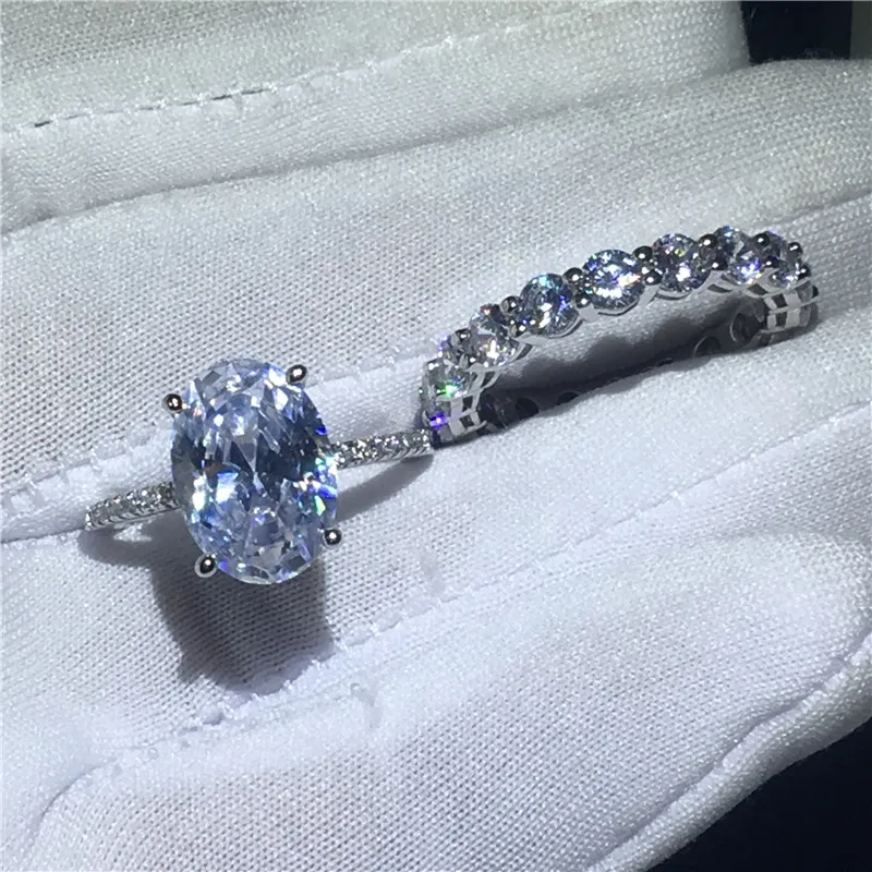 Choucong очаровательное кольцо на палец набор 925 пробы серебро овальный вырез 3ct AAAAA cz