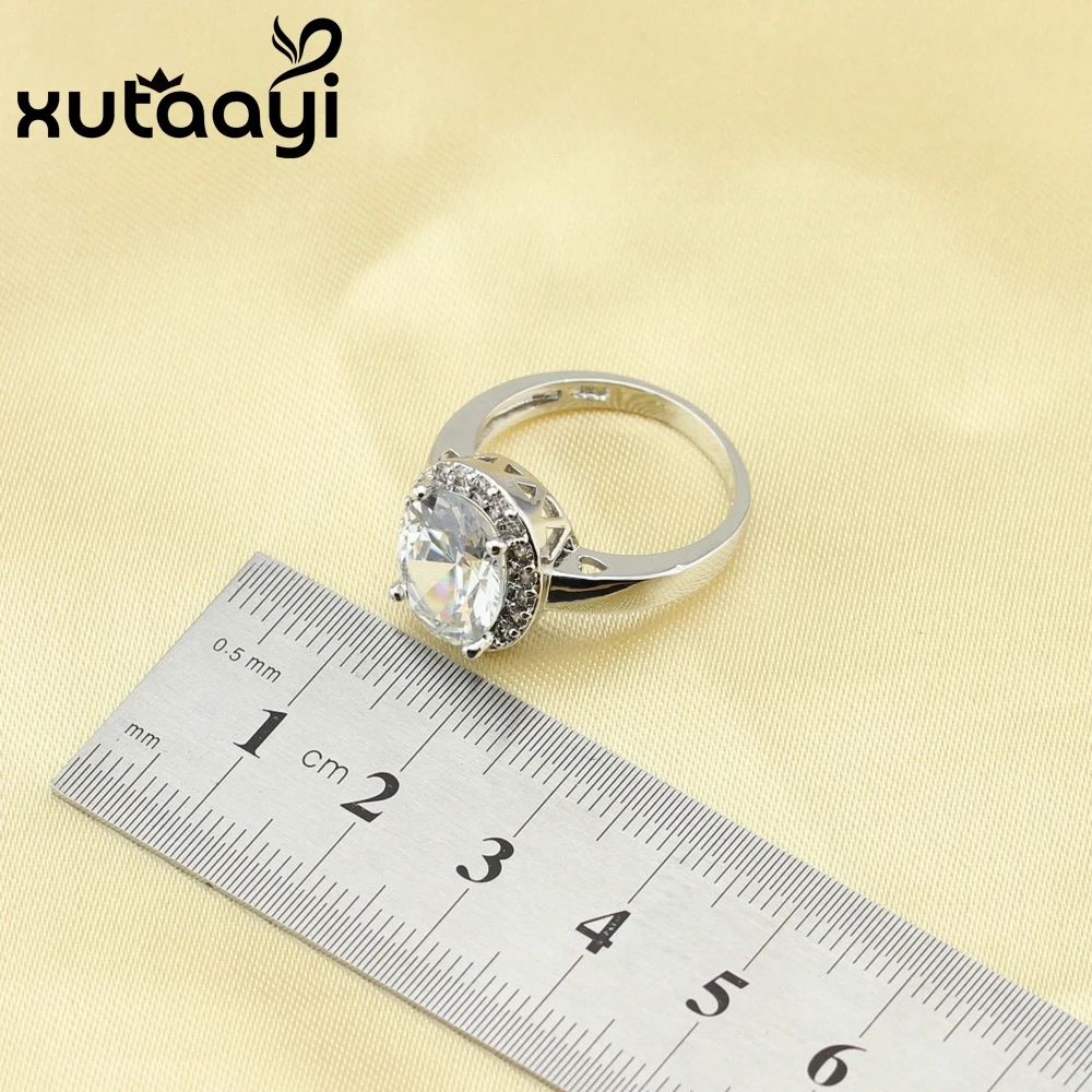 XUTAAYI Jewelry Sets Round White CZ Silver Color For Women Necklace Pendant Bracelets Long Earrings Rings Free Gift Box | Украшения и