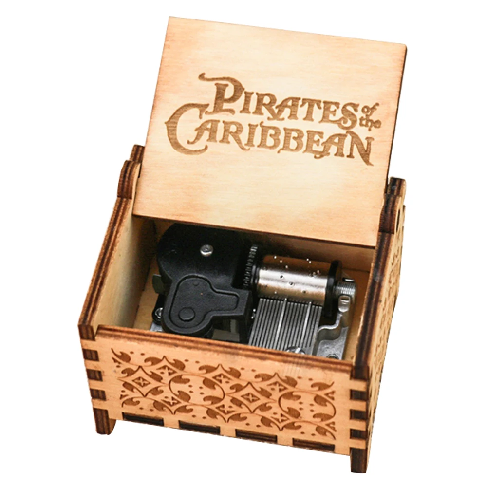 

Pirates of The Caribbean Music Box 18 Note Windup Clockwork Mechanism Engraved Wood Music Box for Kids,Play Davy Jones Theme