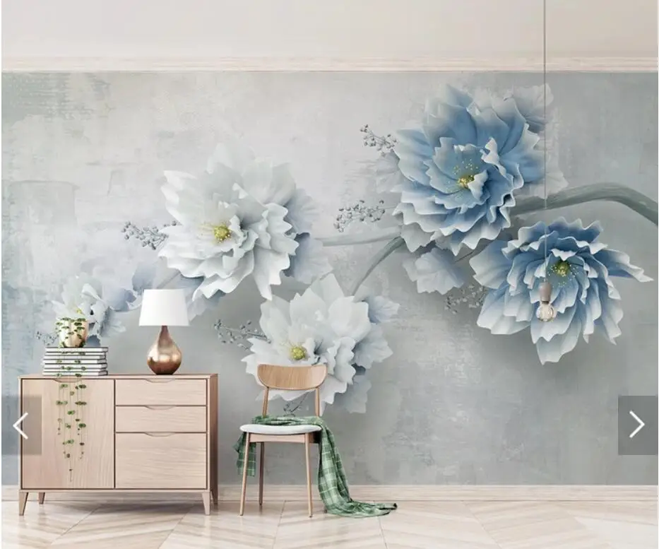 

3D Blue Embossed Peony Flower Photo Wallpapers Murals for Bedroom Living Room Wall Decor Wall Papers Wallpaper for Walls 3 d