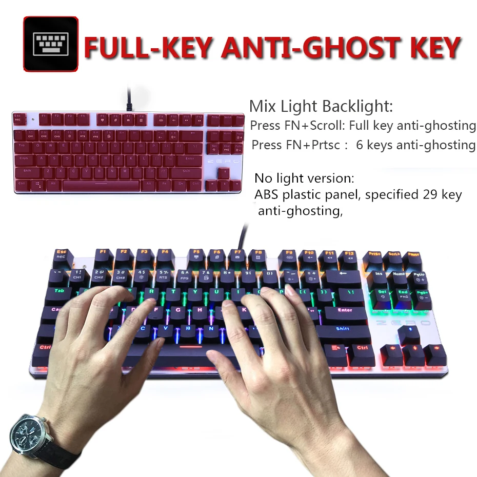Механическая игровая клавиатура с подсветкой Keyboard104/87key Anti ghosting черный синий