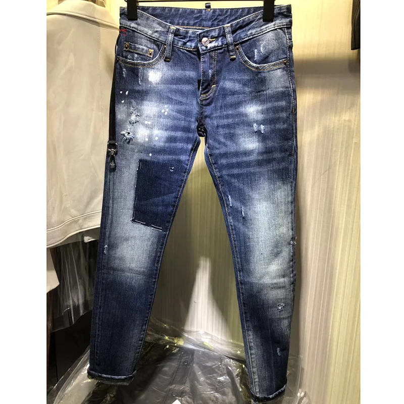 Горячая Стиль 2018 женские джинсы стрейч со средней талией узкие рваные Брюки