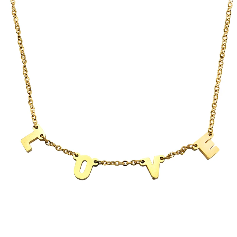

Love Letter Necklace Gold Color Sstainless Steel Pendant Necklace For Women Chocker Gold Chain Women Jewelry Metal Bijoux Femme
