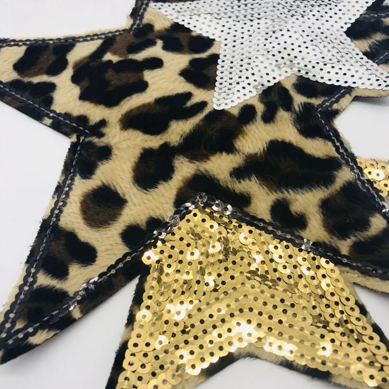 1Pcs 23*23cm Leopard Gold&ampSilver Sequin Star Embroidery Applique DIY Clothing Accessory Large Sequined Embroidered Patch | Дом и сад
