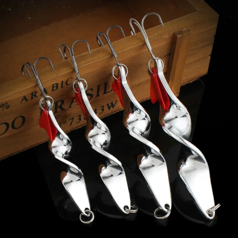 

10pcs Rotating Spoon Lure 10g-14g-21g-28g Metal Hard Fishing Bait Spoon Bass Baits With Treble Hook Red Slice