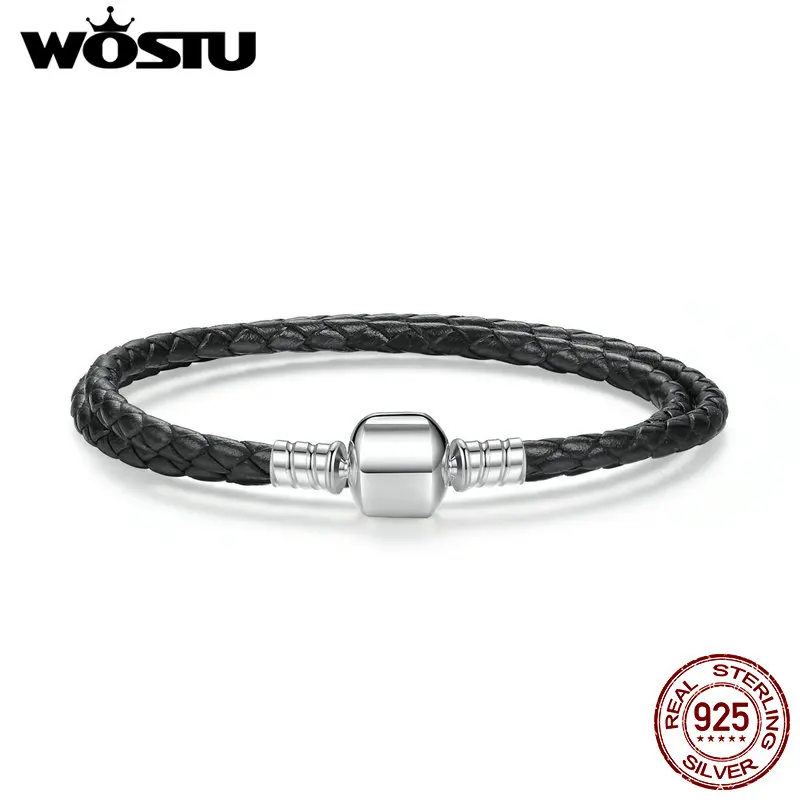 100% Серебро 925 пробы и два круга подлинный черный кожаный шнурок цепь Шарм Fit Pan