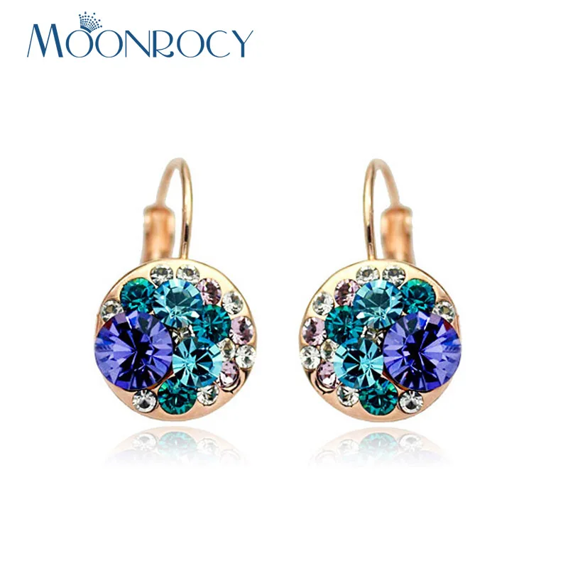 Женские серьги с фианитом MOONROCY фиолетовые синие цвета розового золота