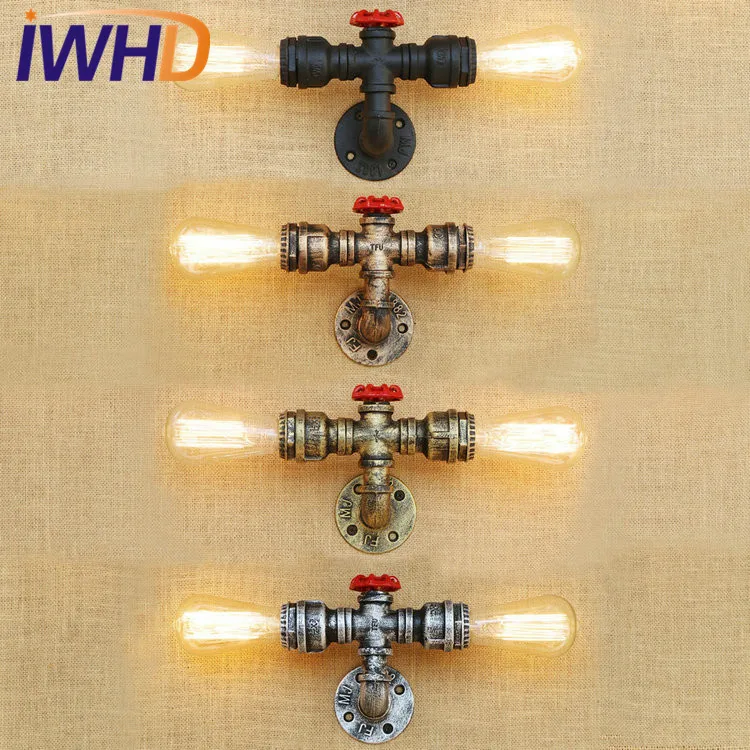 IWHD чердак стиль водопроводная труба лампа Бра В индустриальном стиле с лампой