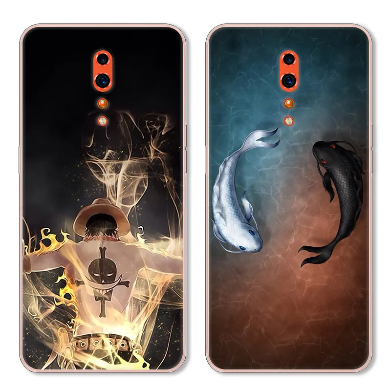 Мультяшная кошка и рыба чехол для OPPO Reno Z TPU окрашенный мобильный телефон оболочки