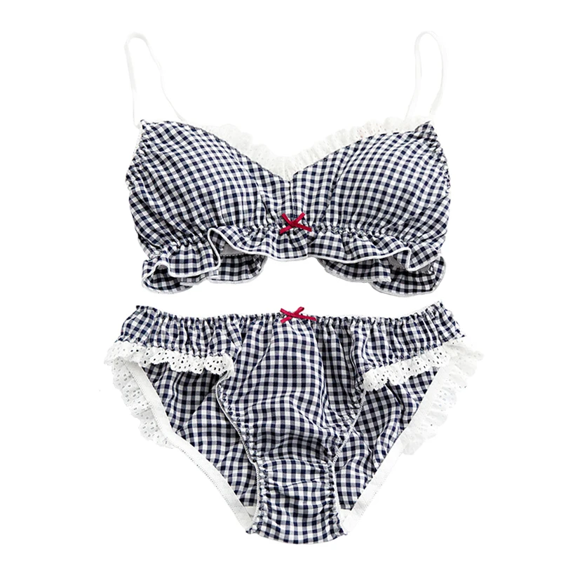 Маленький свежий Японский Милый Винтажный комплект нижнего белья в клетку с