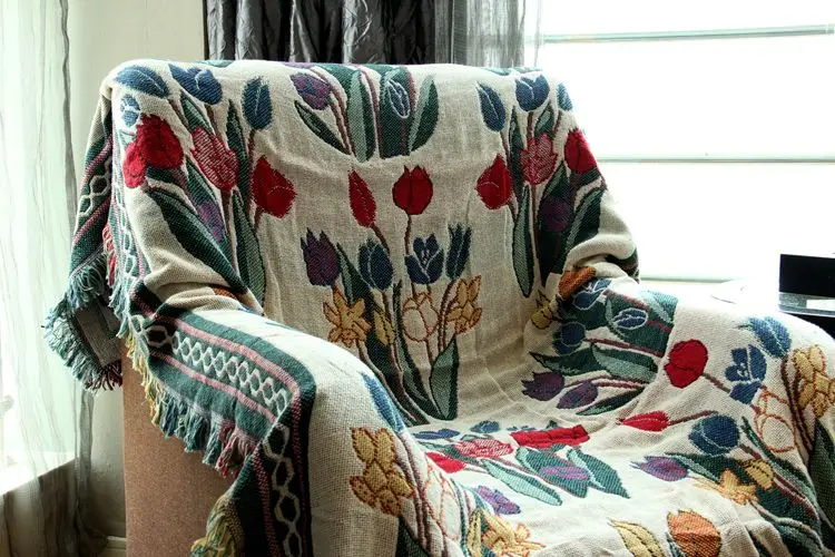 Жаккардовое Хлопковое одеяло CHAUSUB зимнее домашнее для отдыха дивана покрывало