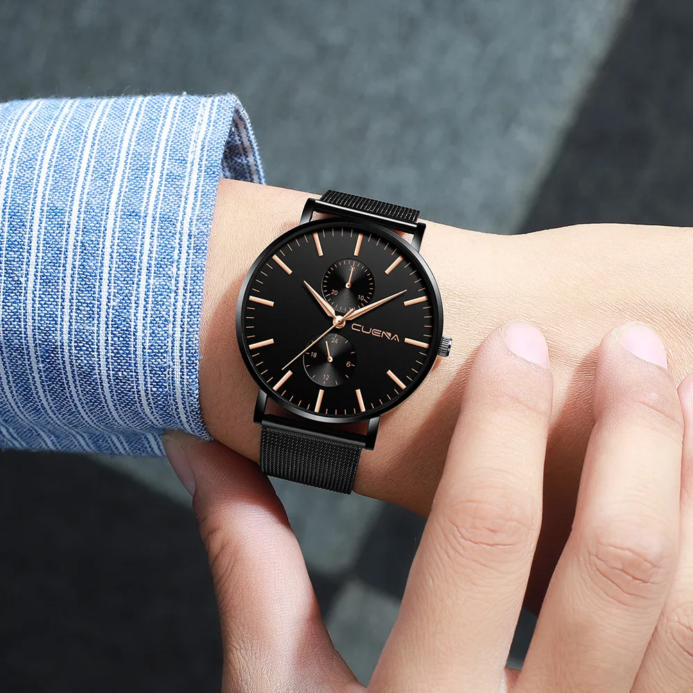 Фото Модные Мужские Аналоговые кварцевые наручные часы с кристаллами из нержавеющей