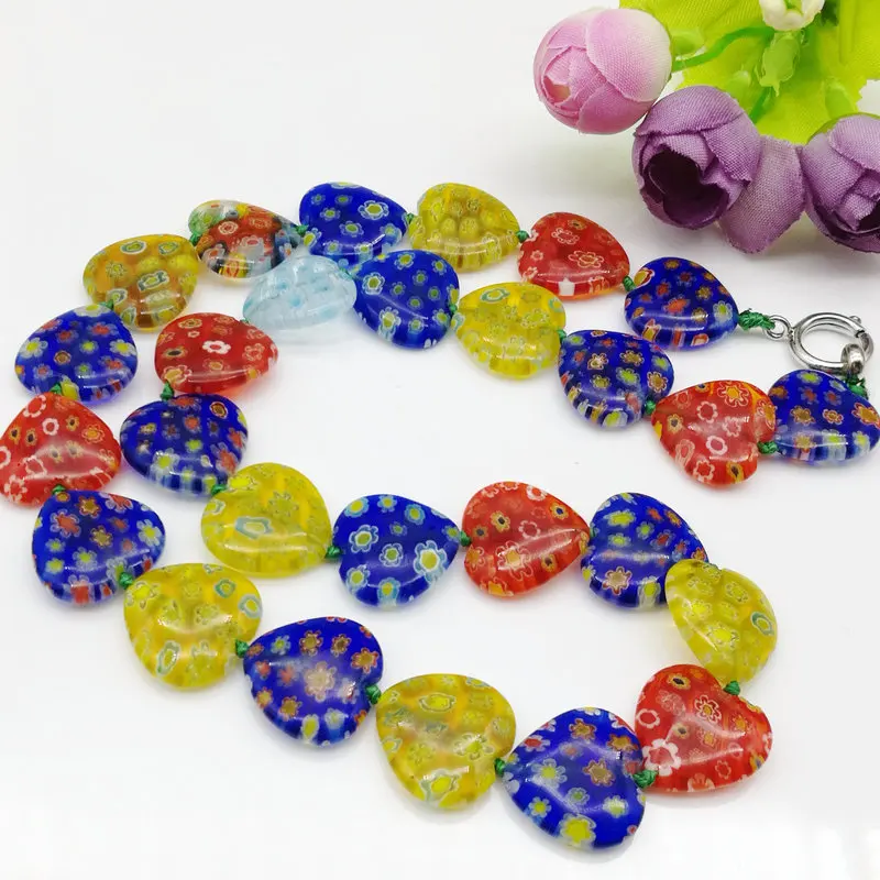 3 шт. Millefiori Lampwork Стекло Мурано сердце Бусины Цепочки и ожерелья Chic