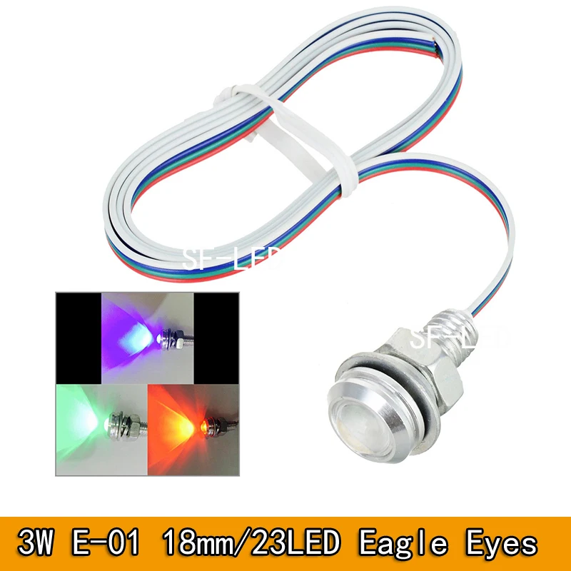 

Freeshipping 2pcs High brightness Wired 3W E-01 18mm/23mm LED Eagle Eyes Car Bulb RGB Light 70lm - Silver + Red